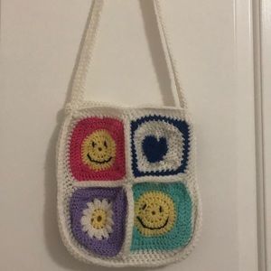 Small mini crochet bag handmade smiley face flower star pink colorful
